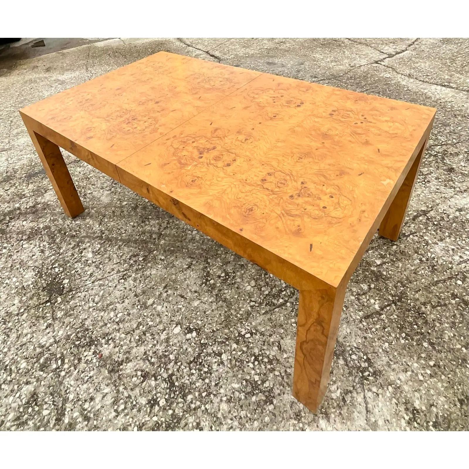 Vintage MCM Lane Book Matched Burl Wood Dining Table In Good Condition In west palm beach, FL