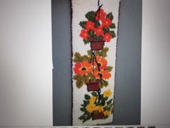 Vintage MCM Latchhooked Yarn Art of Potted Flowers