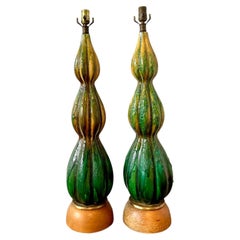Vintage MCM Lava Glaze Ceramic Lamps - A Pair