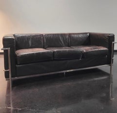 Vintage MCM Le Corbusier LC2 Style Sofa with Chrome Frame