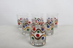 Vintage MCM Libbey Festive Dots & Gold Wave Tumbler Glasses - Set of 6
