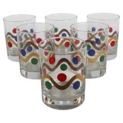 Vintage MCM Libbey Festive Dots & Gold Wave Tumbler Glasses - Set of 6