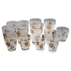 Retro MCM Libbey Frosted & Golden Foliage Cocktail Glasses, Set of 13