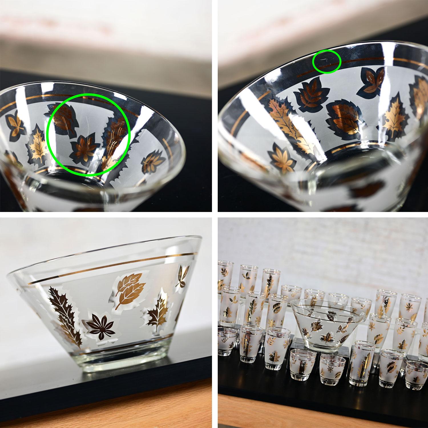 Vintage MCM Libbey Esmerilado Dorado Follaje 31 Piezas Juego de Cristalería y Tazón Oro en venta