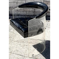 Vintage MCM Lucite and Patent Leather Tub Chair