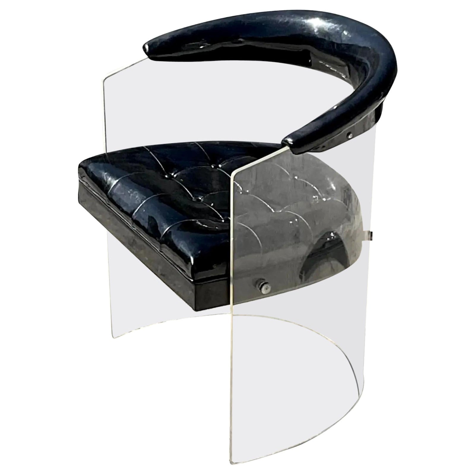 Vintage MCM Lucite and Patent Leather Tub Chair