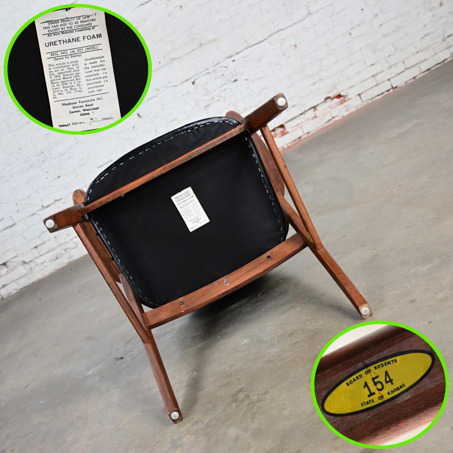 Vintage MCM Madison Furniture Single Oak Armchair Oak Frame & Black Vinyl For Sale 11