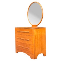 Retro MCM Maple Dresser With Round Mirror