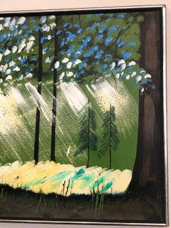 Vintage Mcm Mid-Century Modern Signed Framed Forest Original Painting Abstract