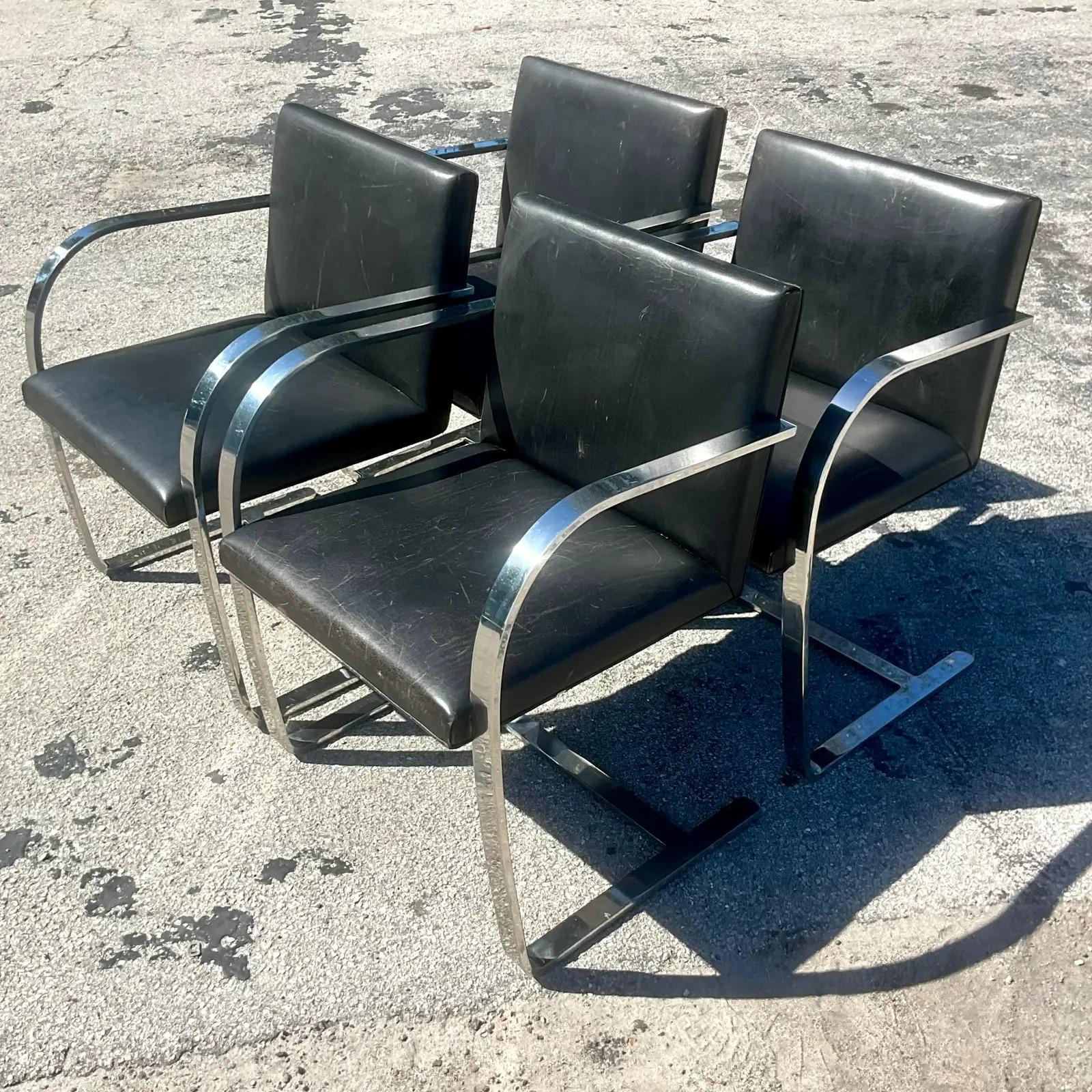 Vintage MCM Miles Van Der Rohe for Knoll Brno Chairs - Set of 4 For Sale 4