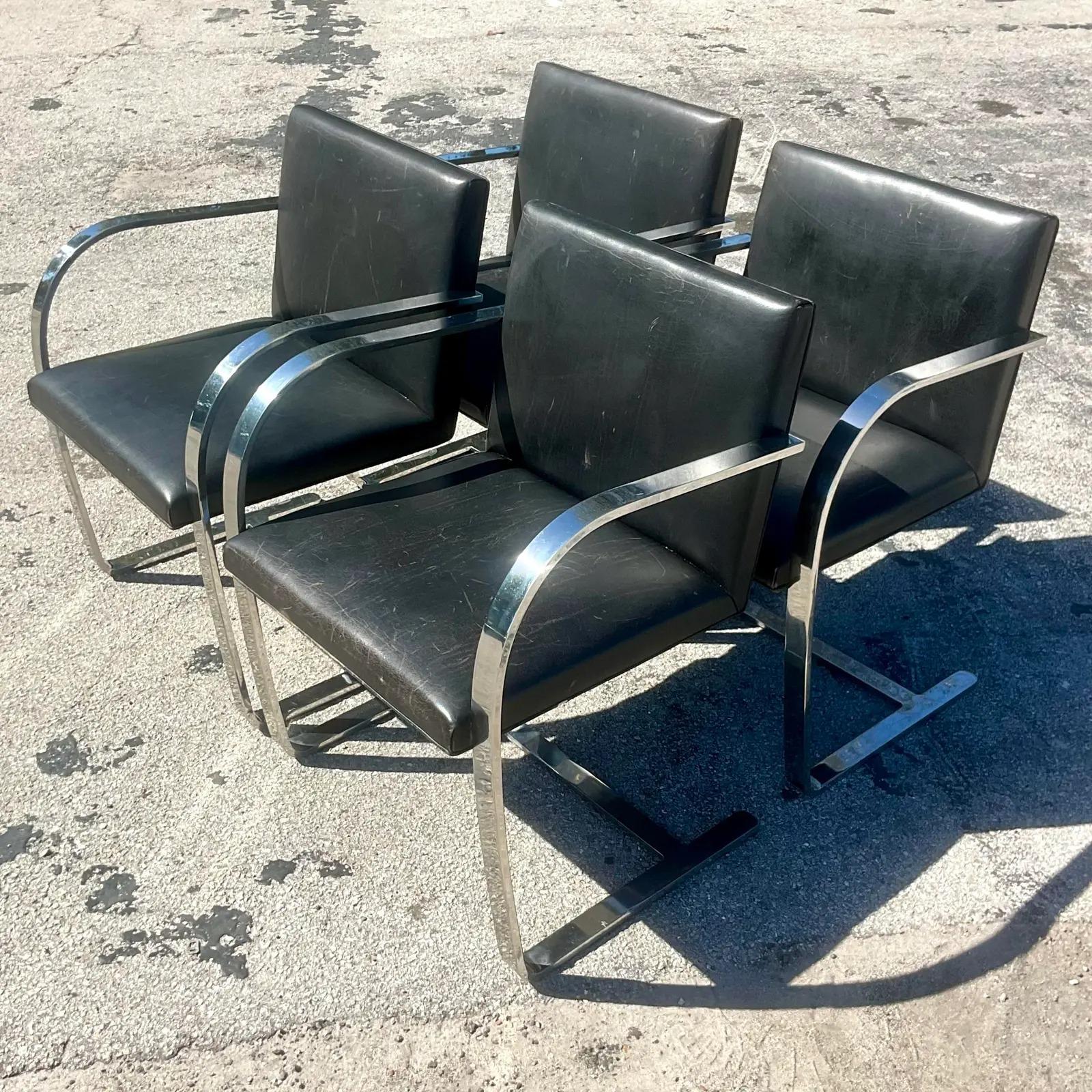 Vintage MCM Miles Van Der Rohe for Knoll Brno Chairs - Set of 4 For Sale 5