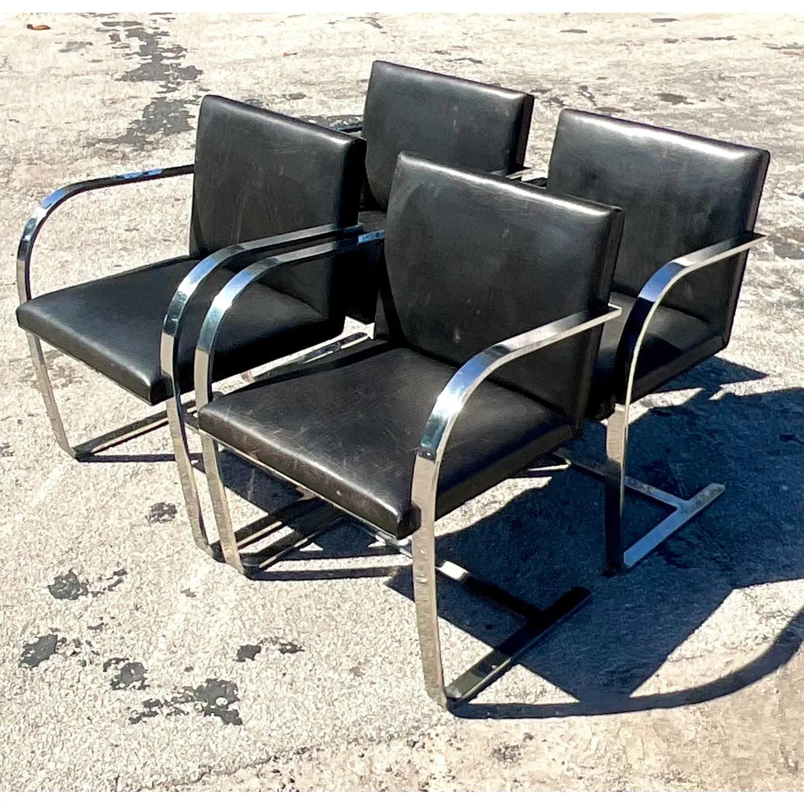 Mid-Century Modern Vintage MCM Miles Van Der Rohe for Knoll Brno Chairs - Set of 4 For Sale