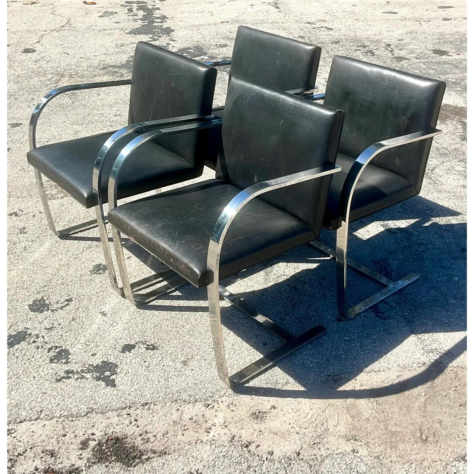 Vintage MCM Miles Van Der Rohe for Knoll Brno Chairs - Set of 4 In Good Condition For Sale In west palm beach, FL