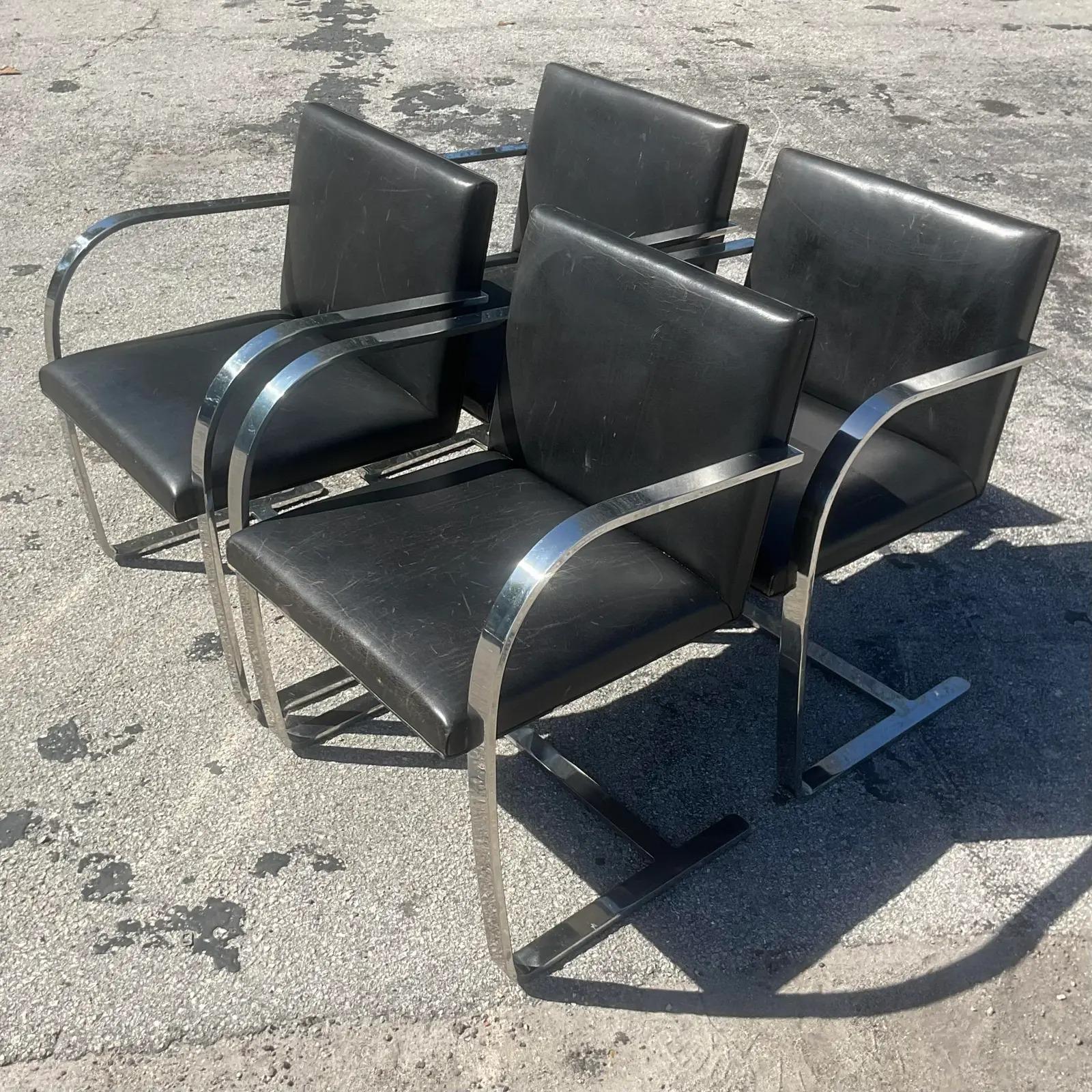 Leather Vintage MCM Miles Van Der Rohe for Knoll Brno Chairs - Set of 4 For Sale