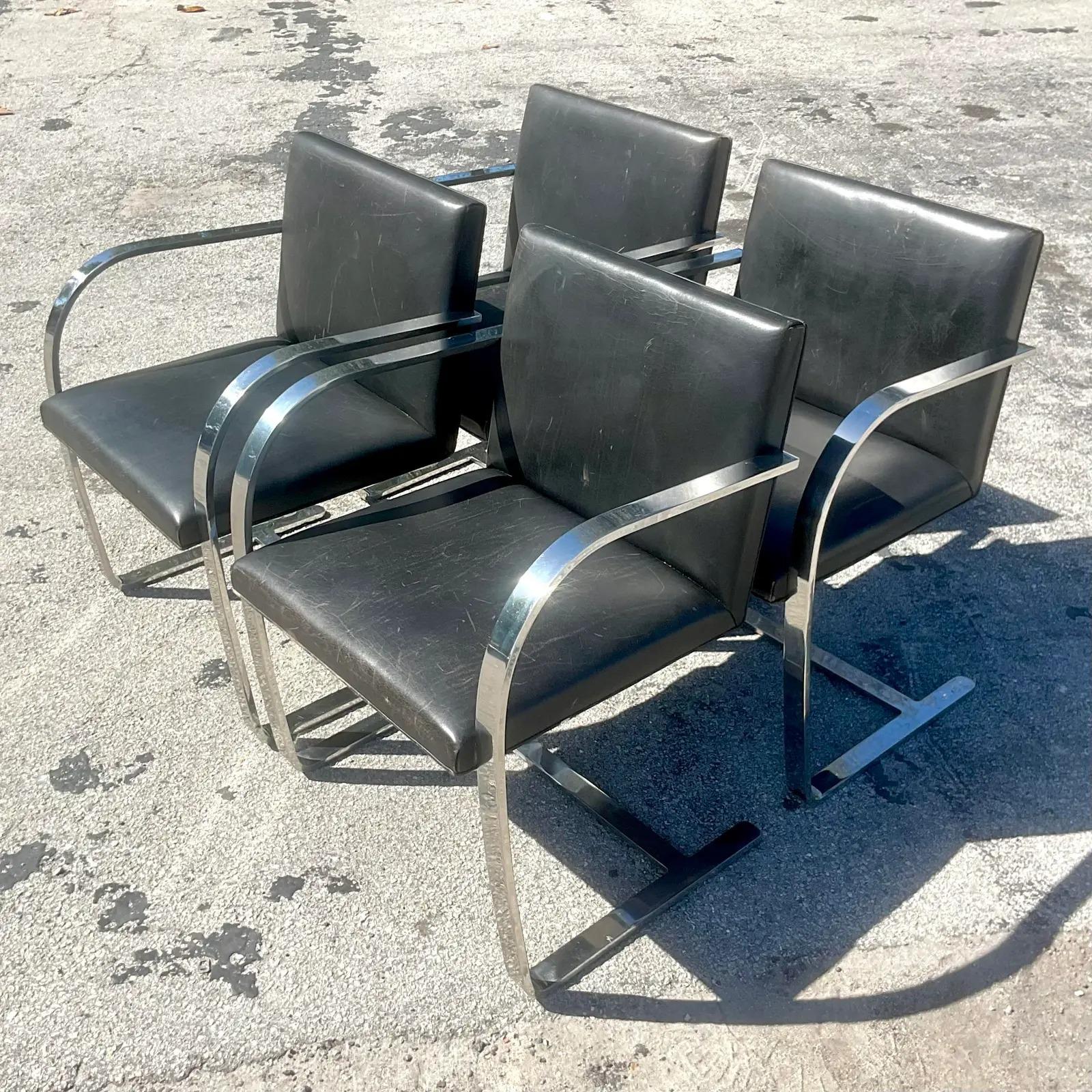 Vintage MCM Miles Van Der Rohe for Knoll Brno Chairs - Set of 4 For Sale 2