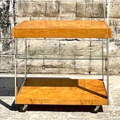Vintage MCM Lane 'Alpha' Burl Wood Bar Cart