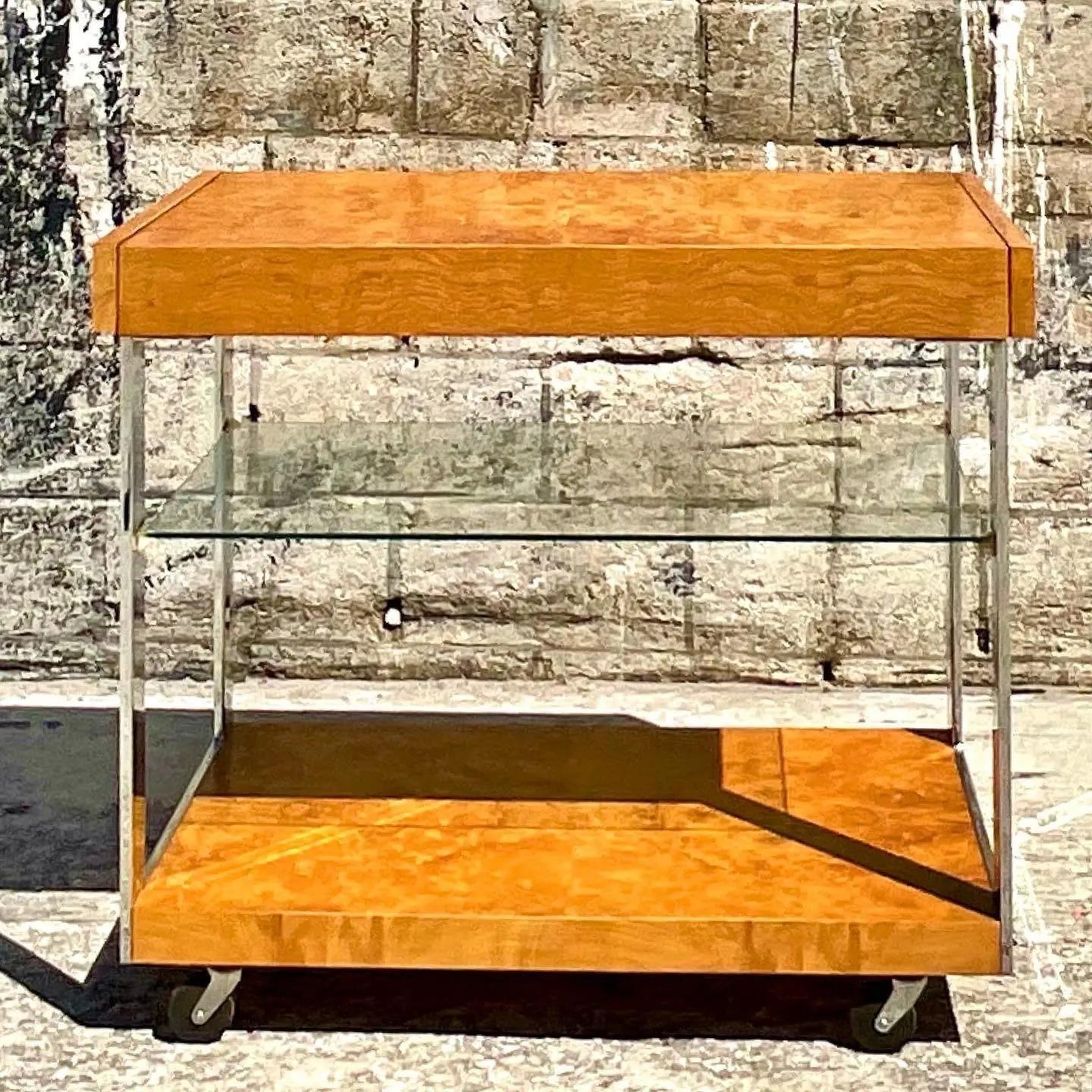 Mid-Century Modern Vintage MCM Lane 'Alpha' Burl Wood Bar Cart