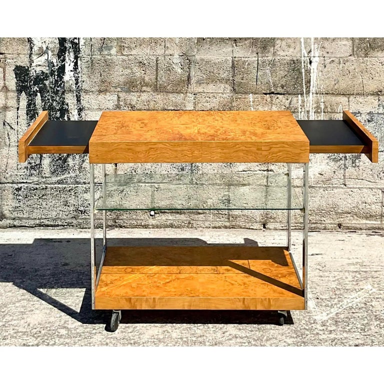 Vintage MCM Lane 'Alpha' Burl Wood Bar Cart at 1stDibs alpha carts