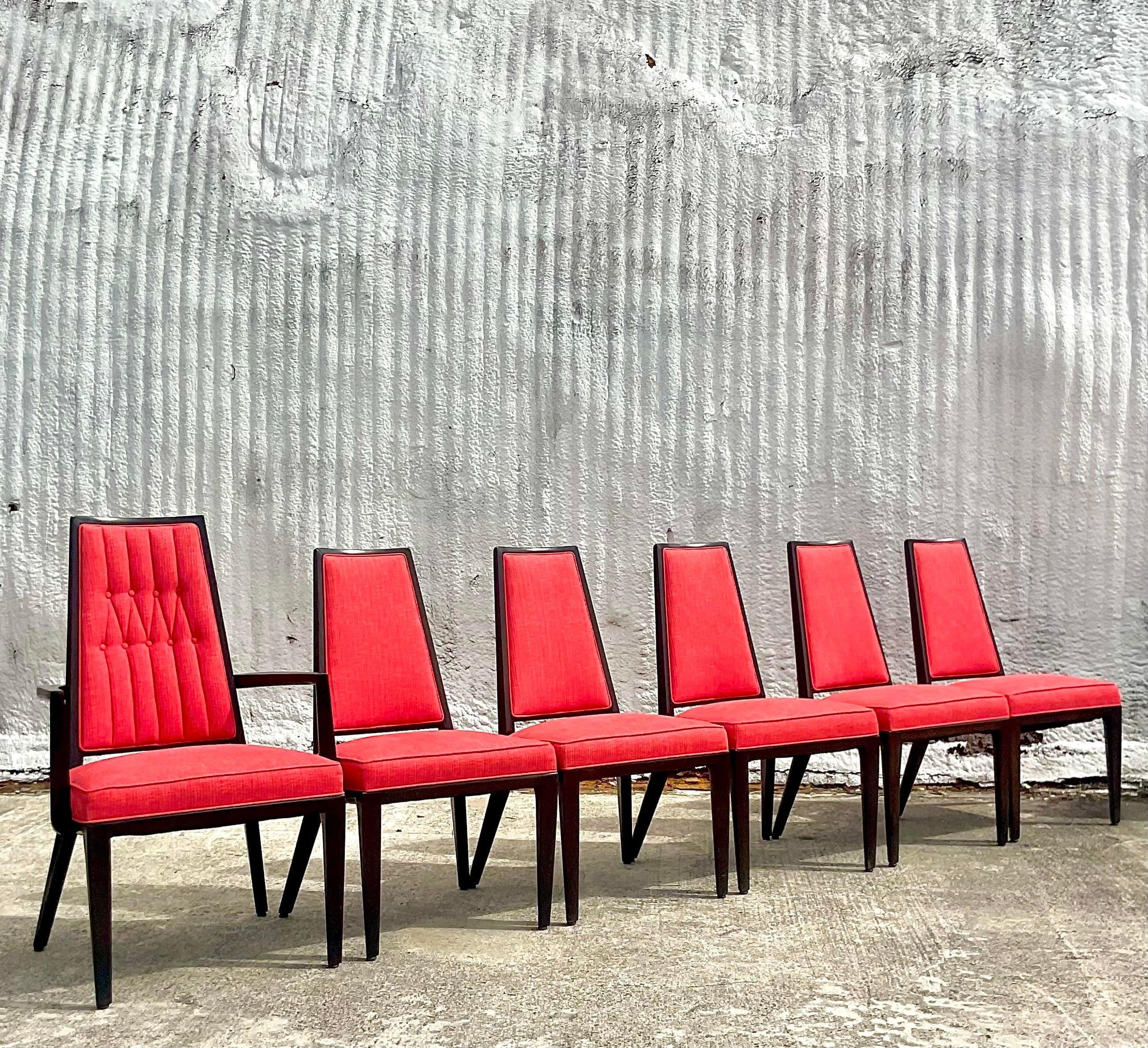 Mid-Century Modern Vintage MCM MonteVerdi-Young 1950s Walnut Dining Chairs - Set of 6 For Sale
