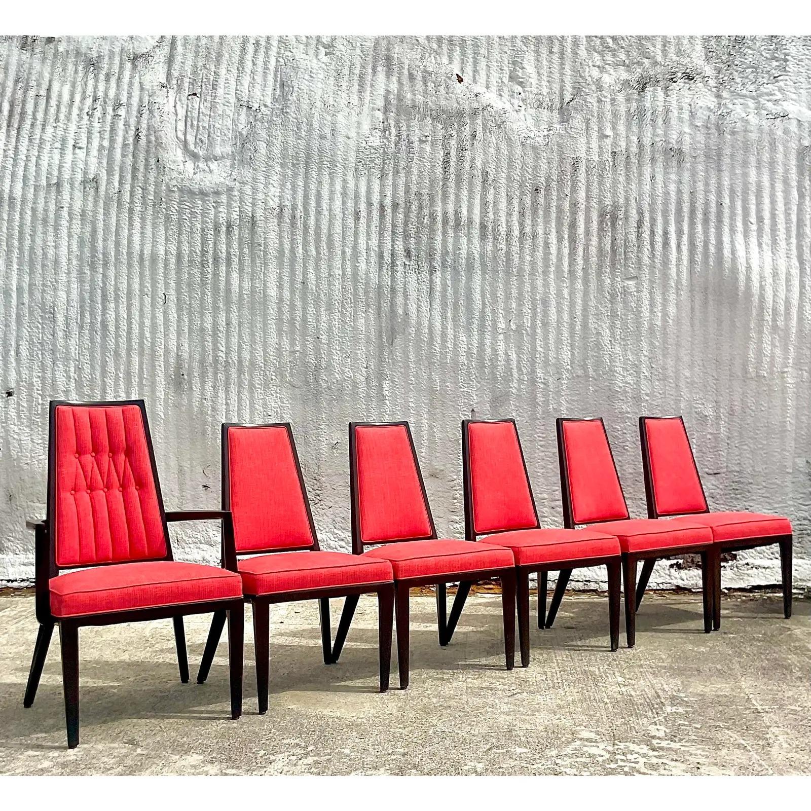 Vintage MCM MonteVerdi-Young 1950s Walnut Dining Chairs - Set of 6 In Good Condition For Sale In west palm beach, FL