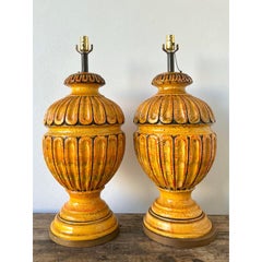 Vintage MCM Monumental Glazed Ceramic Lamps - A Pair