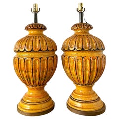 Vintage MCM Monumental Glazed Ceramic Lamps - A Pair