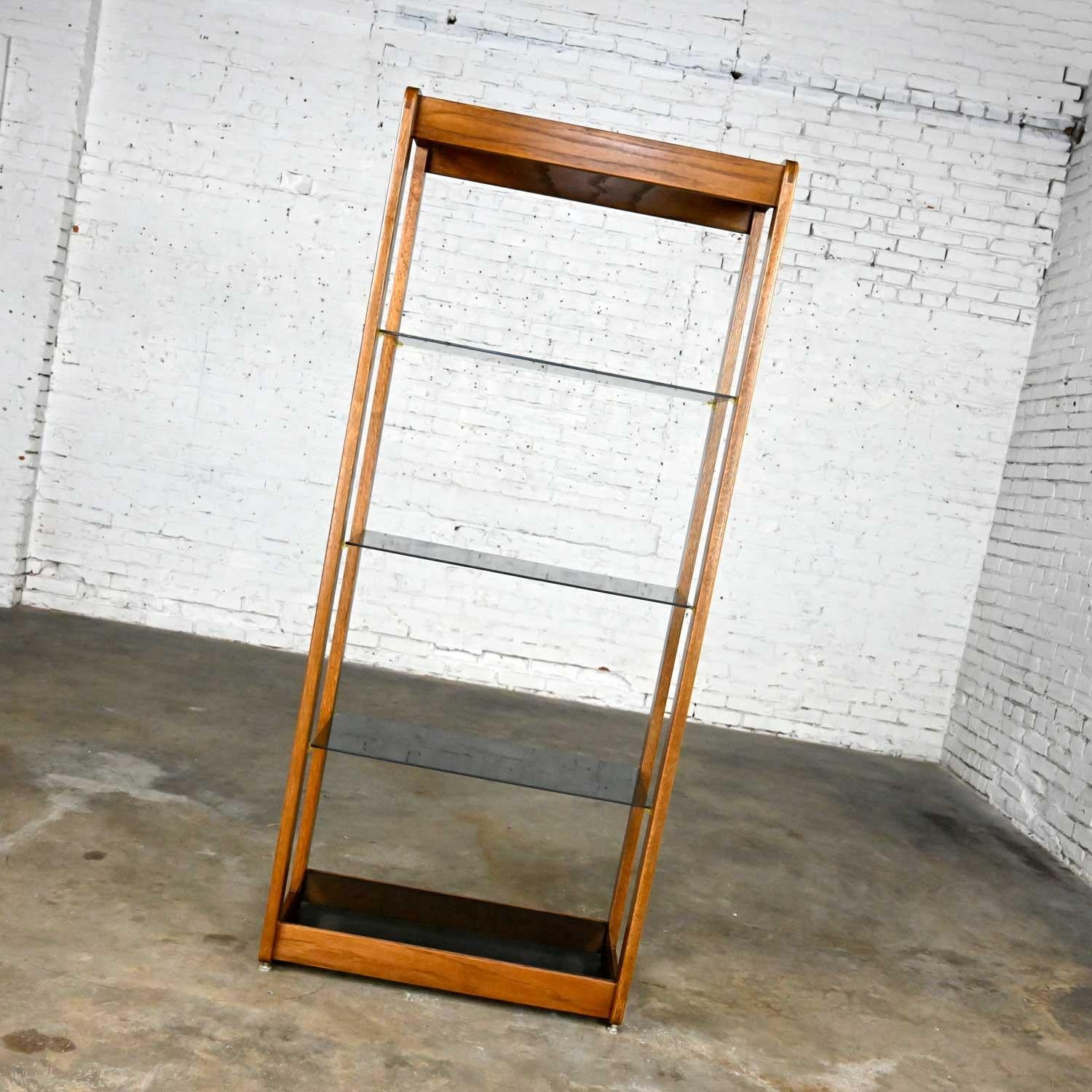 wood bookcase with glass shelves