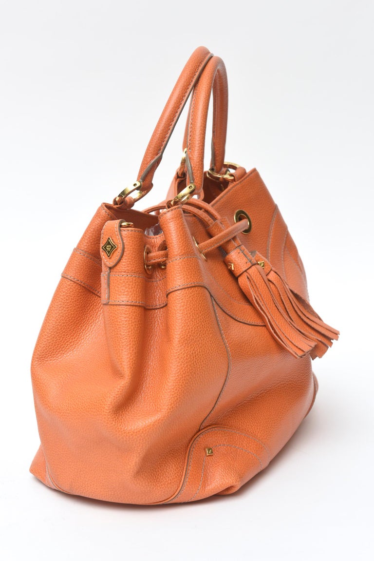 Vintage MCM Orange Leather and Gold Plated Hand Bag For Sale at 1stdibs