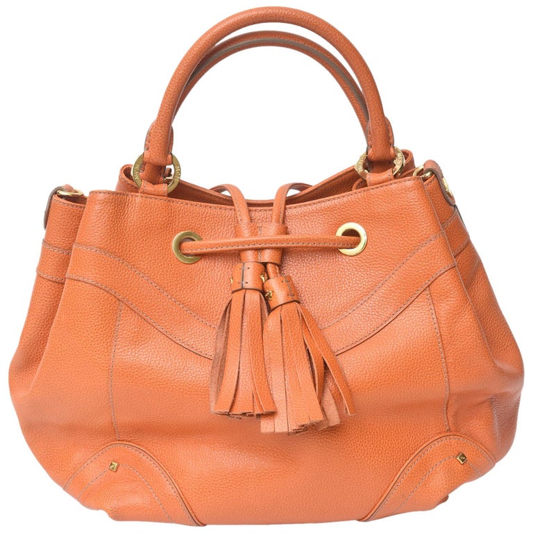 Vintage MCM Orange Leather and Gold Plated Hand Bag For Sale at 1stdibs