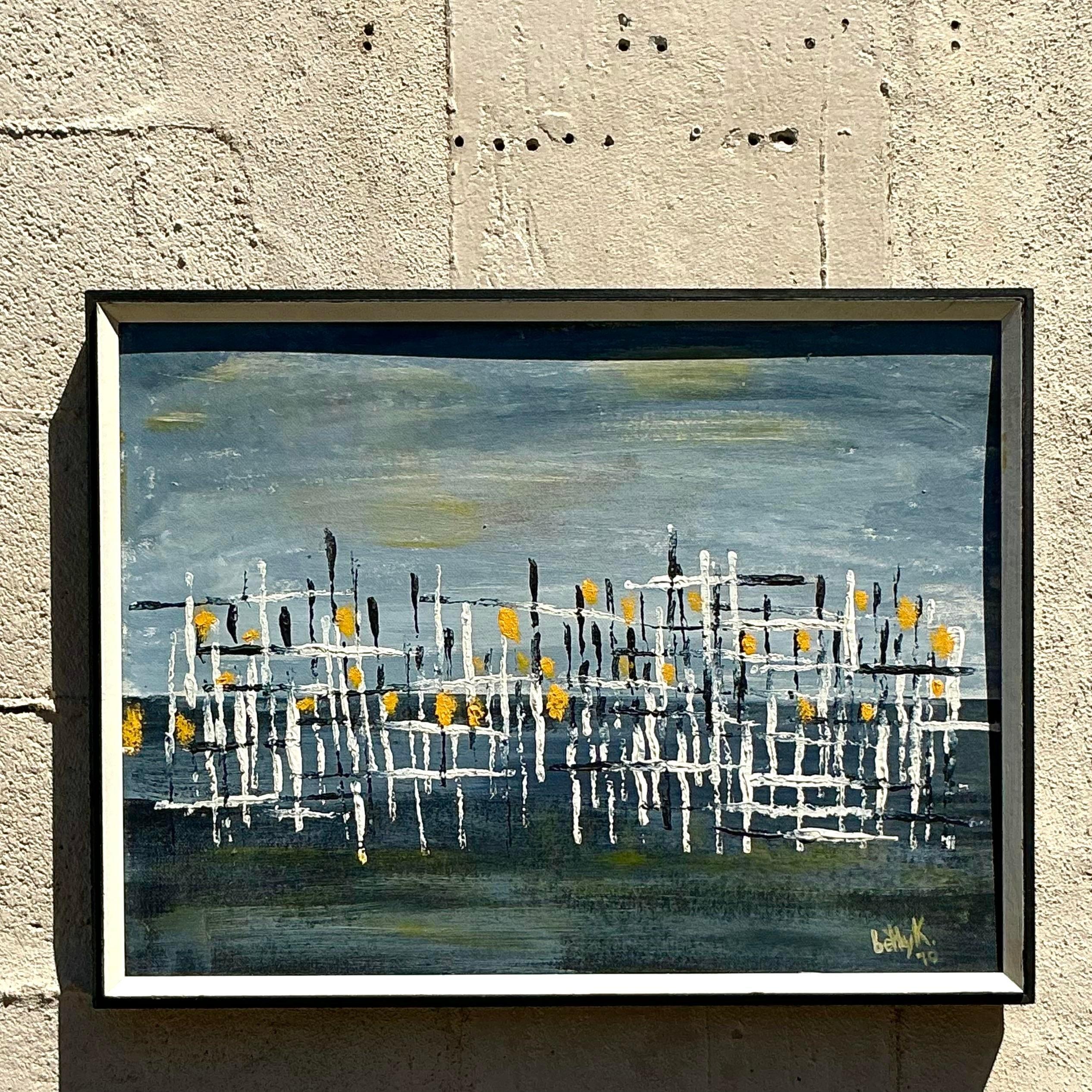 Vintage MCM Original Abstract Oil on Board 4