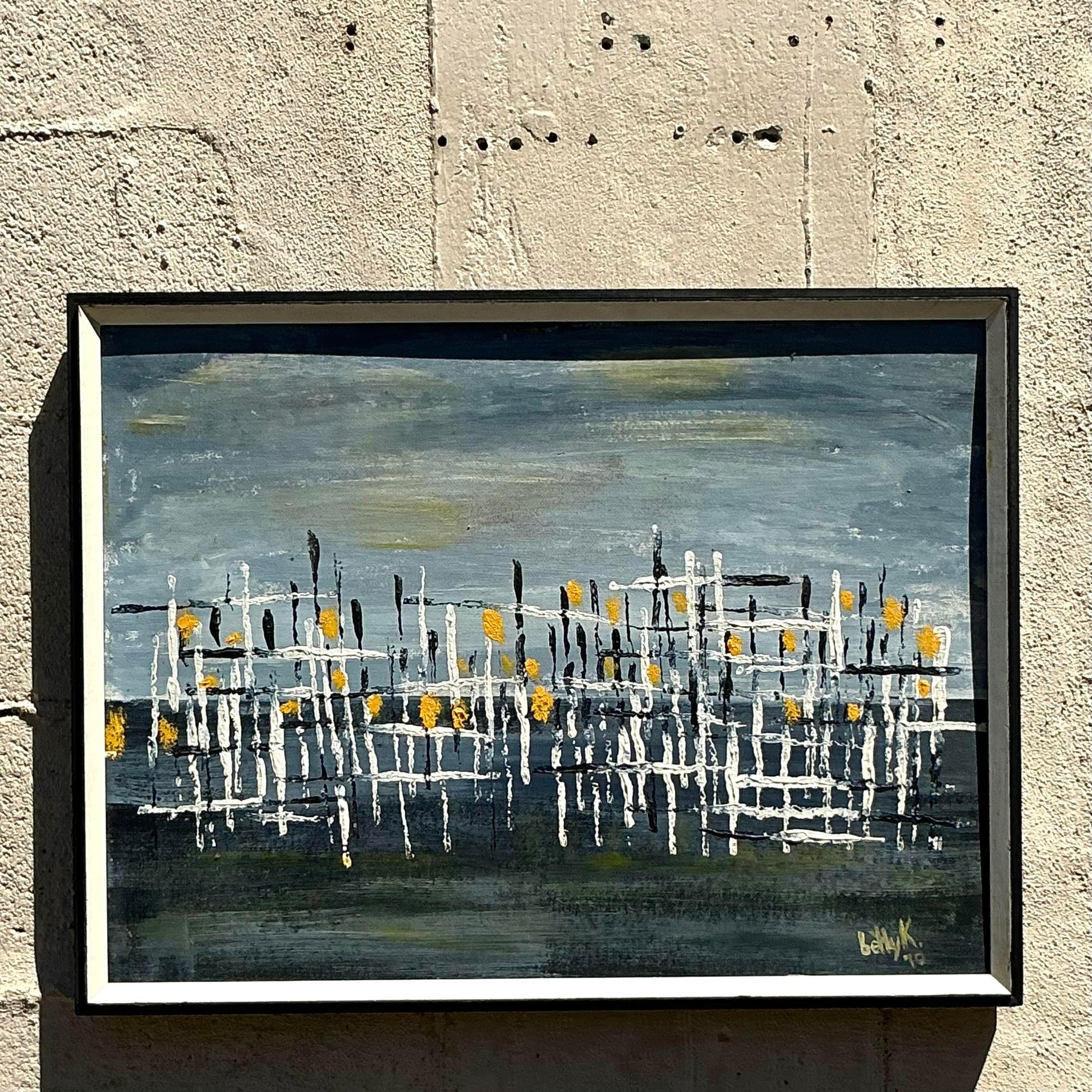 Vintage MCM Original Abstract Oil on Board 5