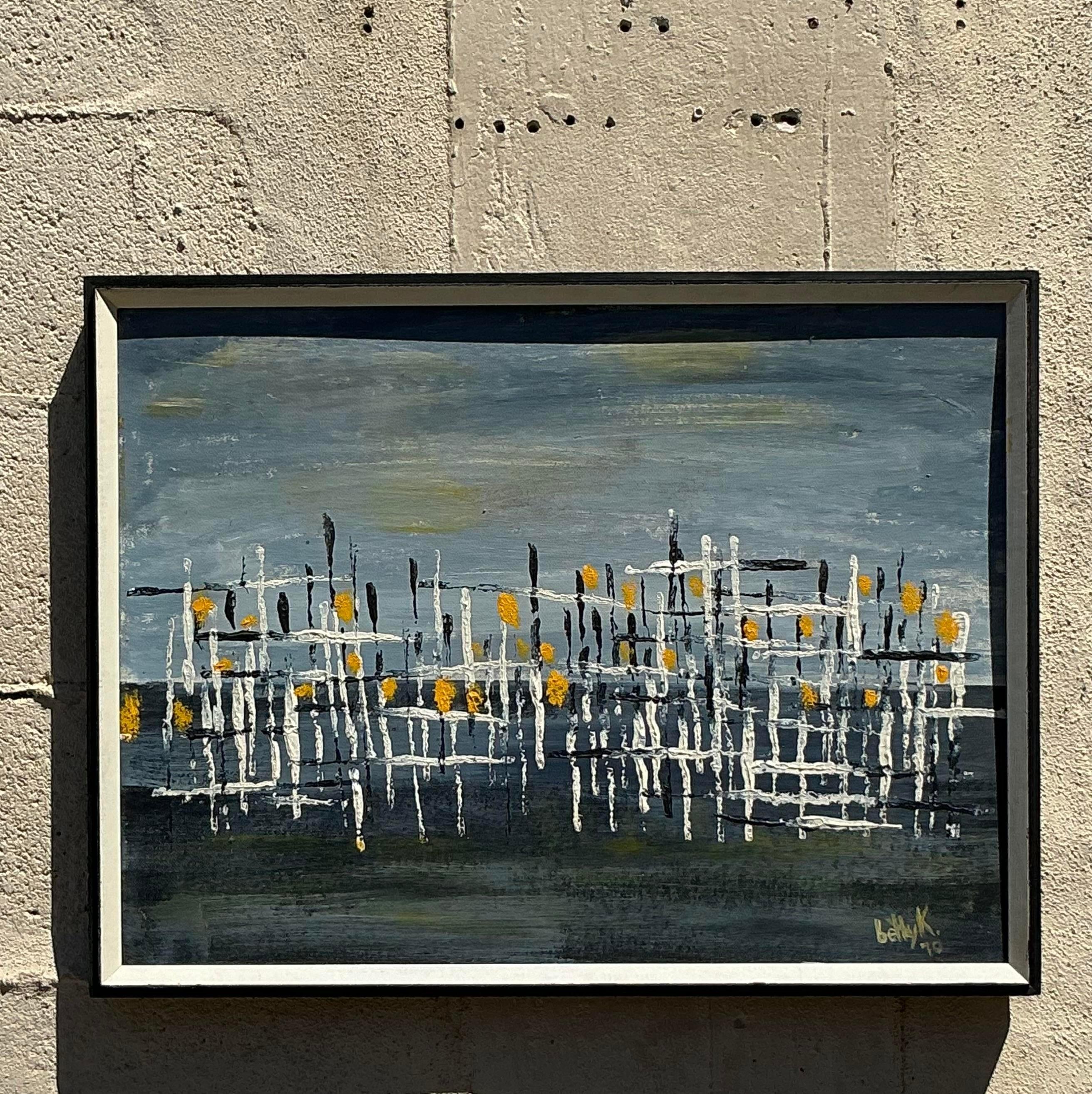 Vintage MCM Original Abstract Oil on Board 6