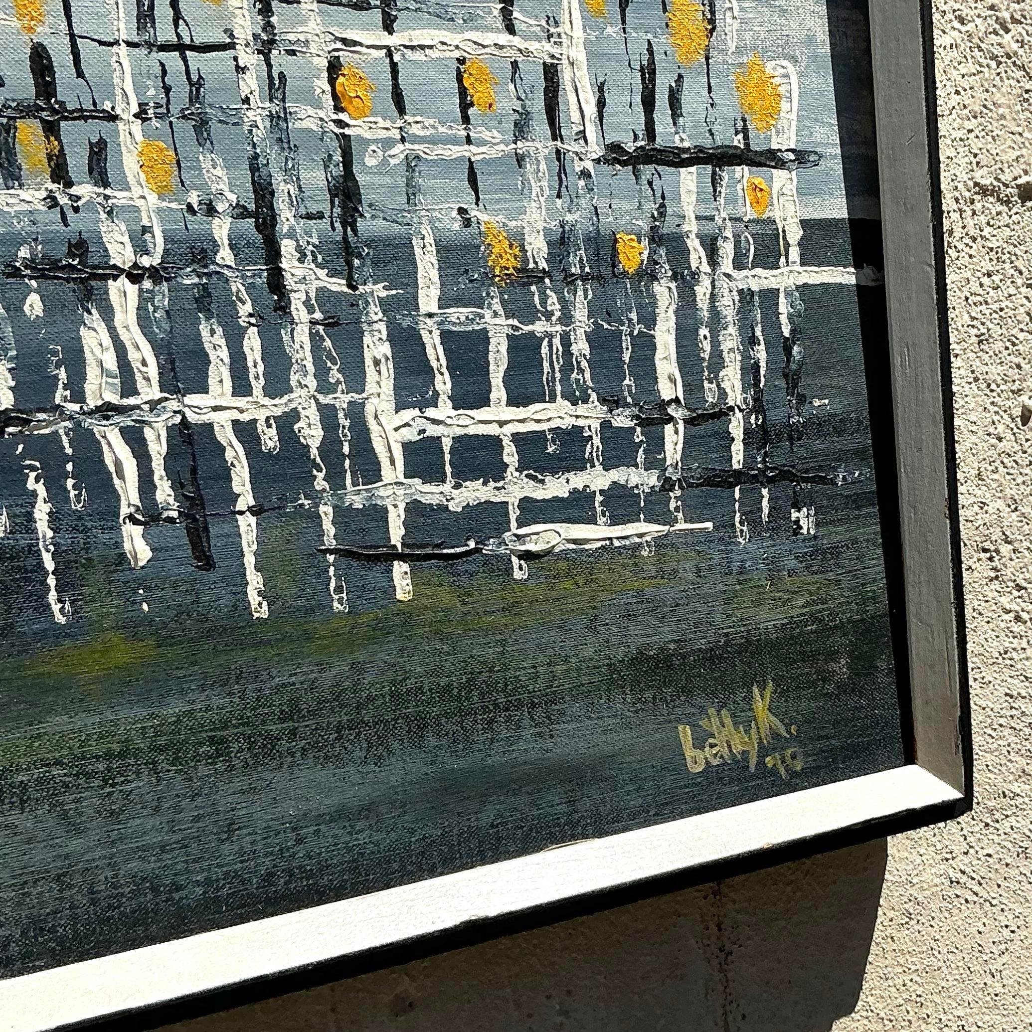 American Vintage MCM Original Abstract Oil on Board