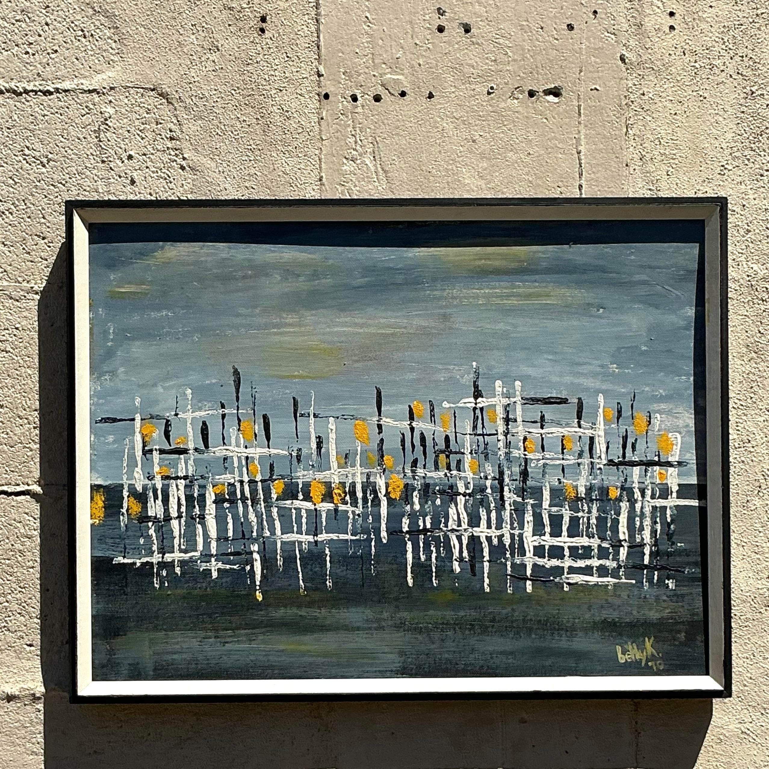 20th Century Vintage MCM Original Abstract Oil on Board