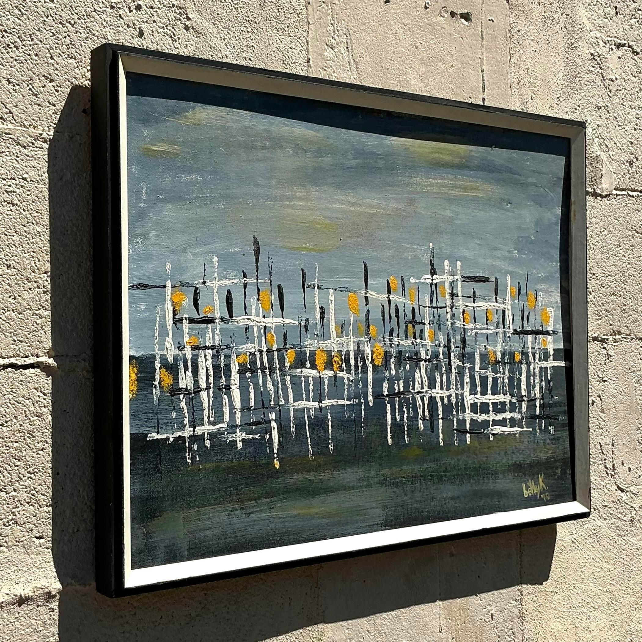 Vintage MCM Original Abstract Oil on Board 2