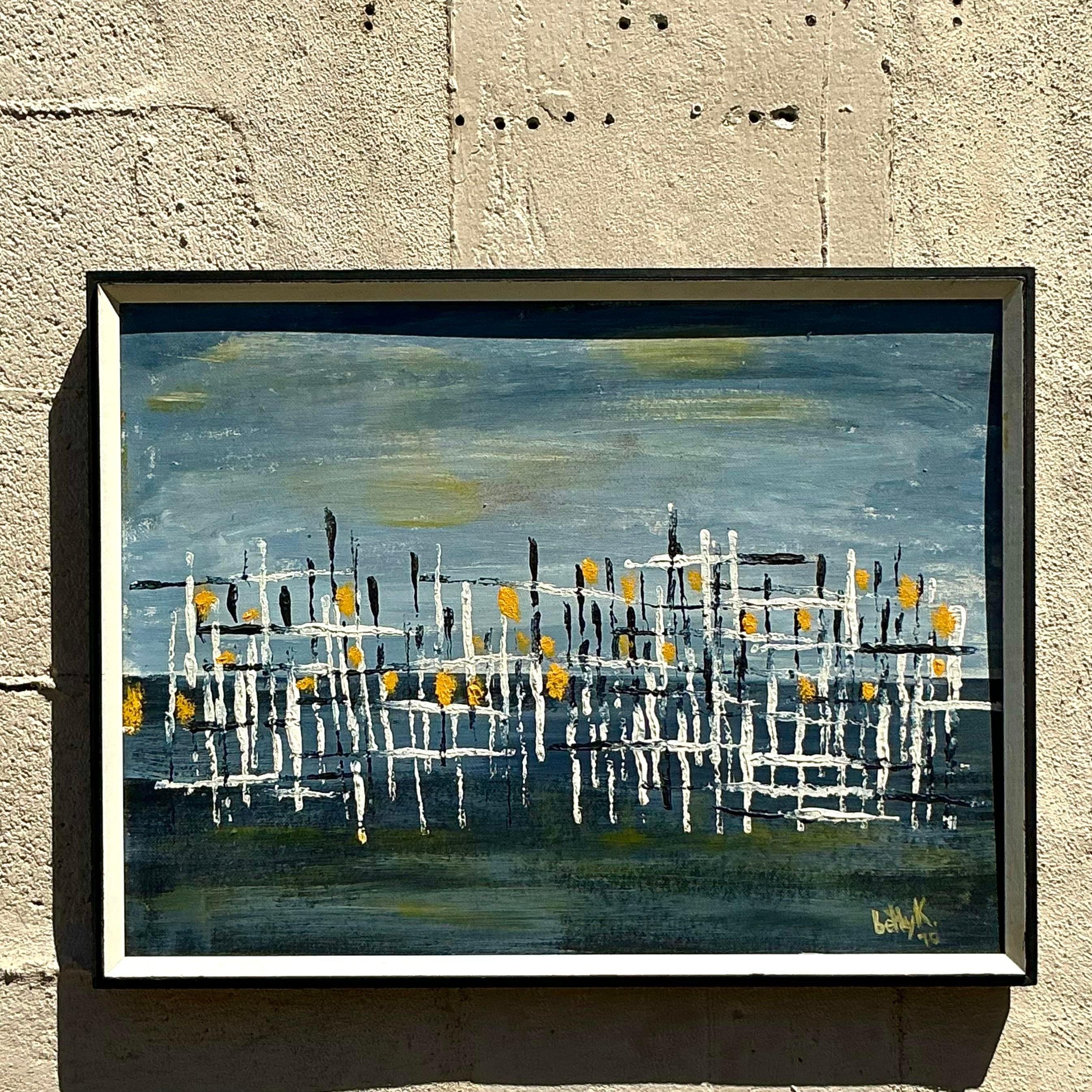 Vintage MCM Original Abstract Oil on Board 3