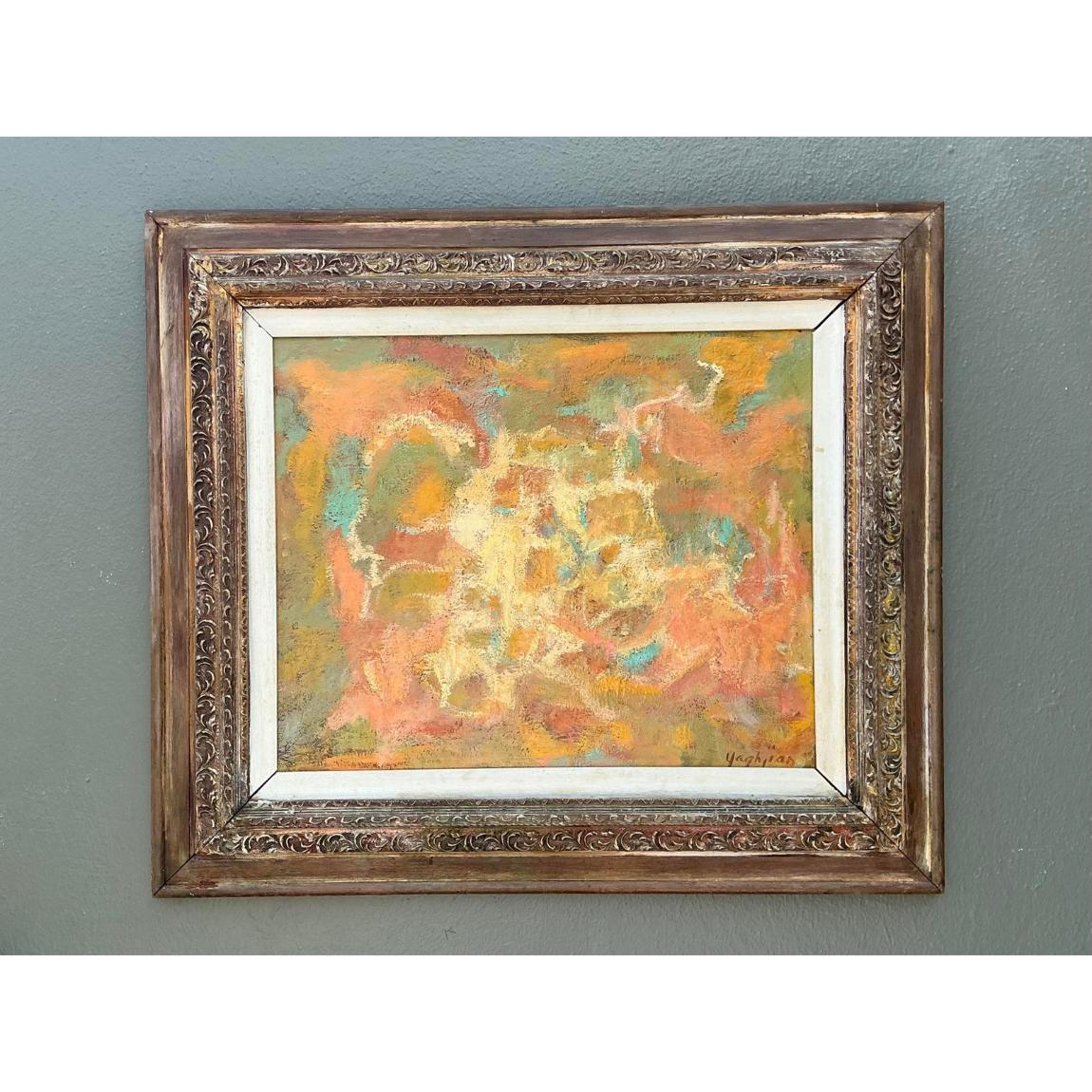 Vintage MCM Original Abstract Oil on Canvas For Sale at 1stDibs
