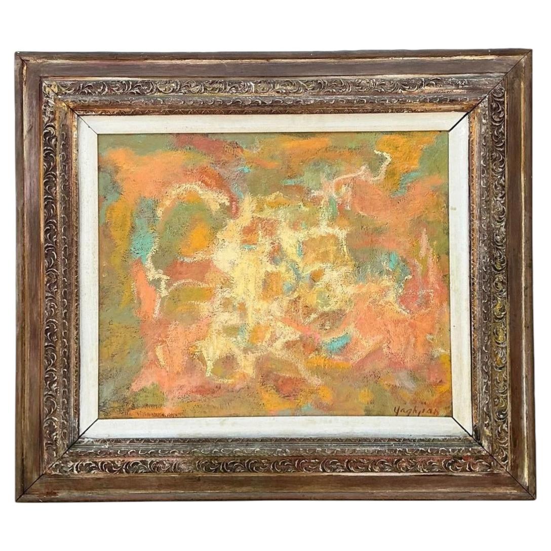 Vintage MCM Original Abstract Oil on Canvas
