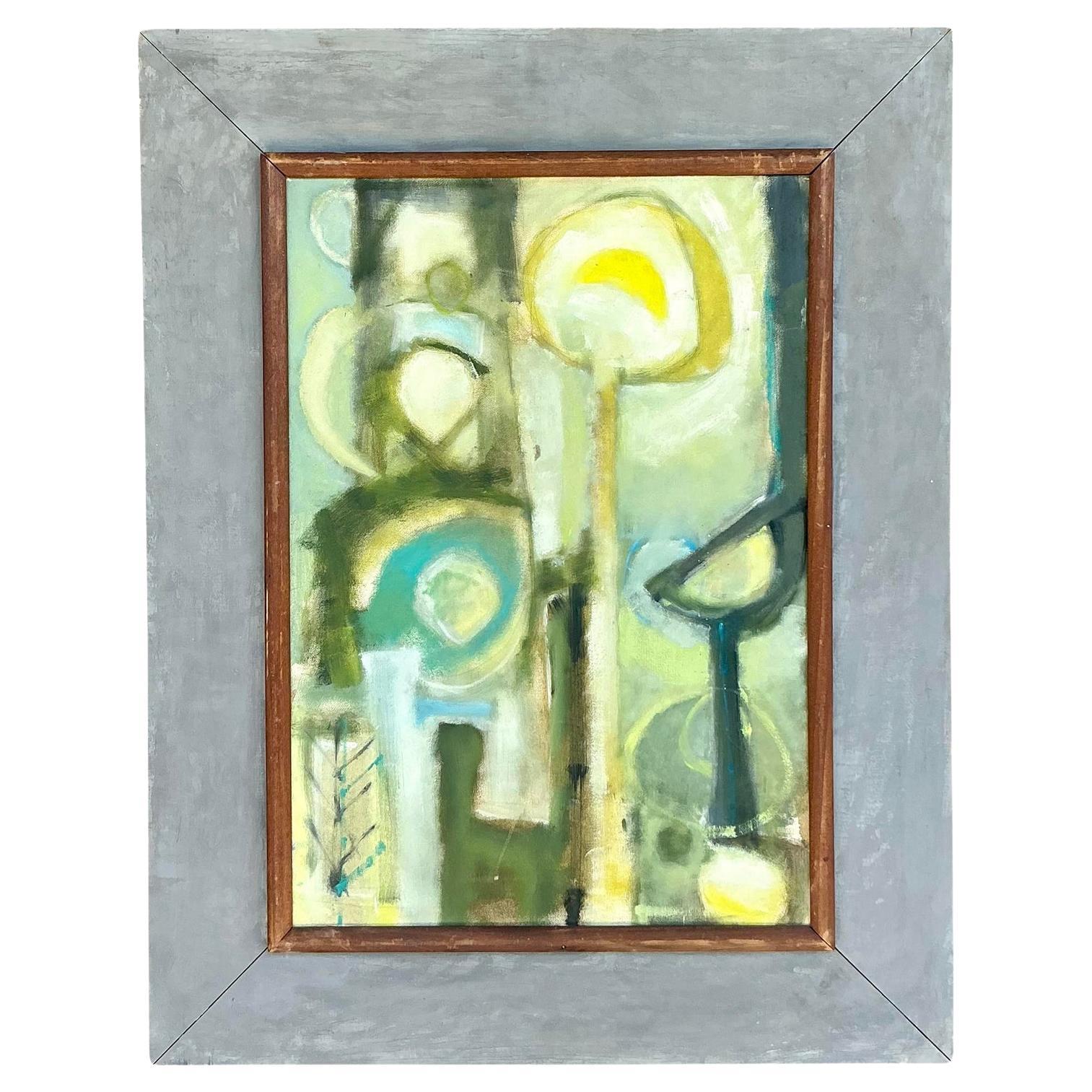 Vintage McM Original Abstract Oil on Canvas Painting, Framed