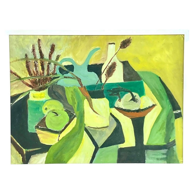 Vintage MCM Original Abstract Oil Painting For Sale at 1stDibs