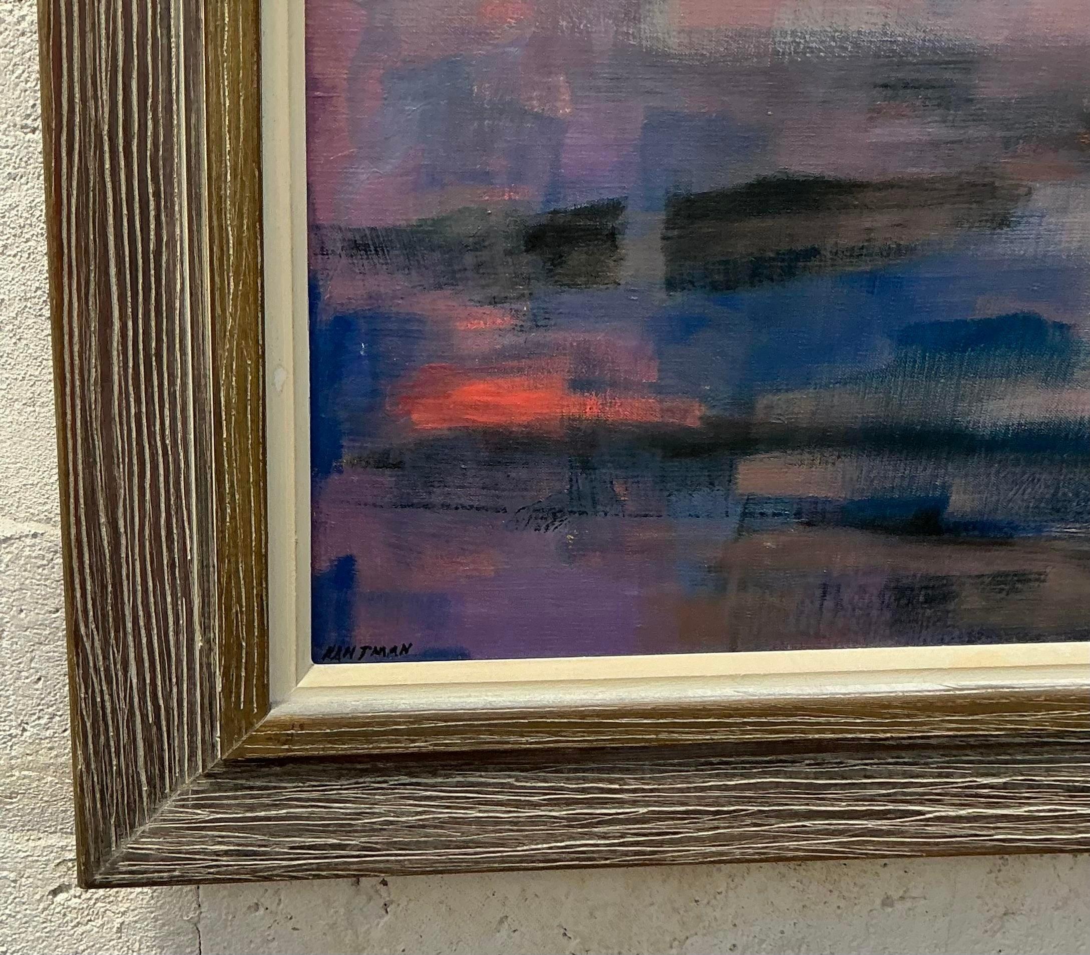 Vintage MCM Original Abstract Oil Painting on Canvas For Sale at 1stDibs