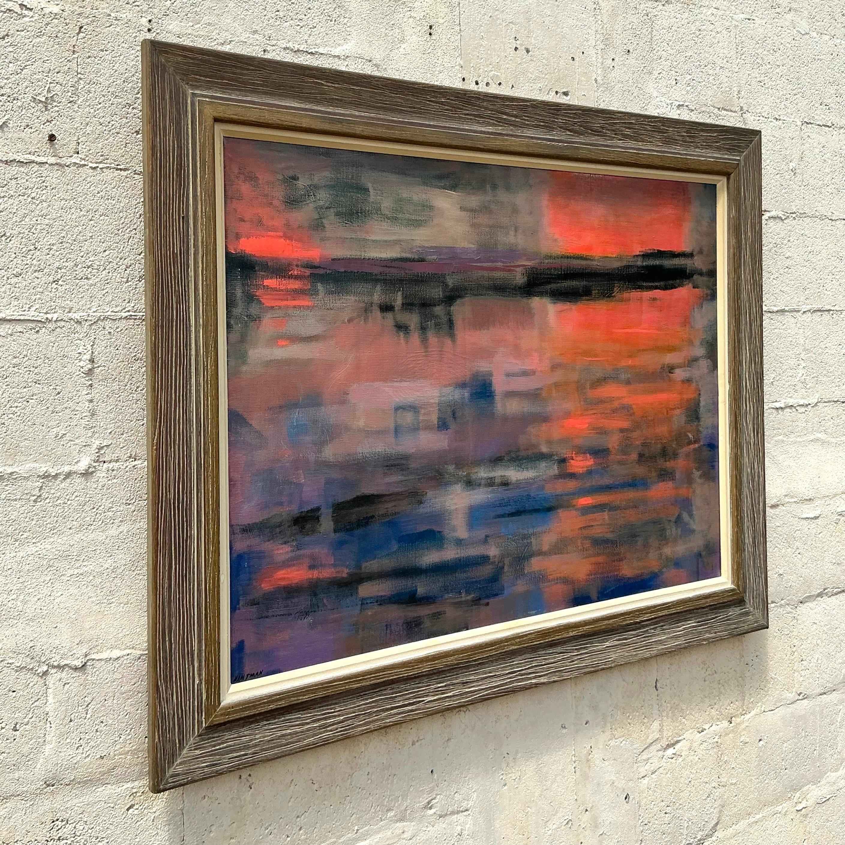 Vintage MCM Original Abstract Oil Painting on Canvas For Sale at 1stDibs