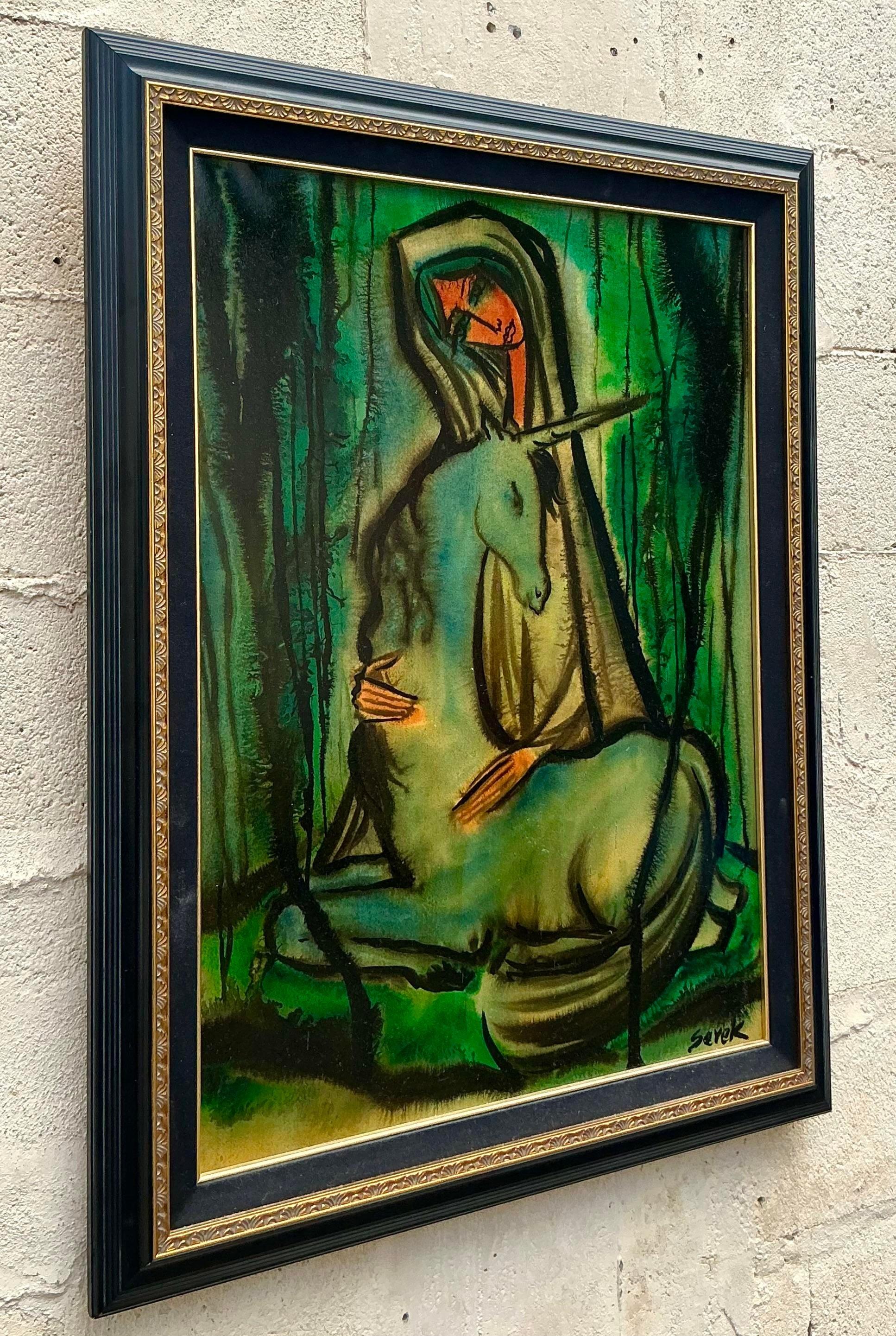 Vintage MCM Original Figurative Oil Painting on Canvas For Sale at 1stDibs