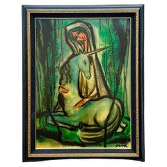 Vintage MCM Original Figurative Oil Painting on Canvas