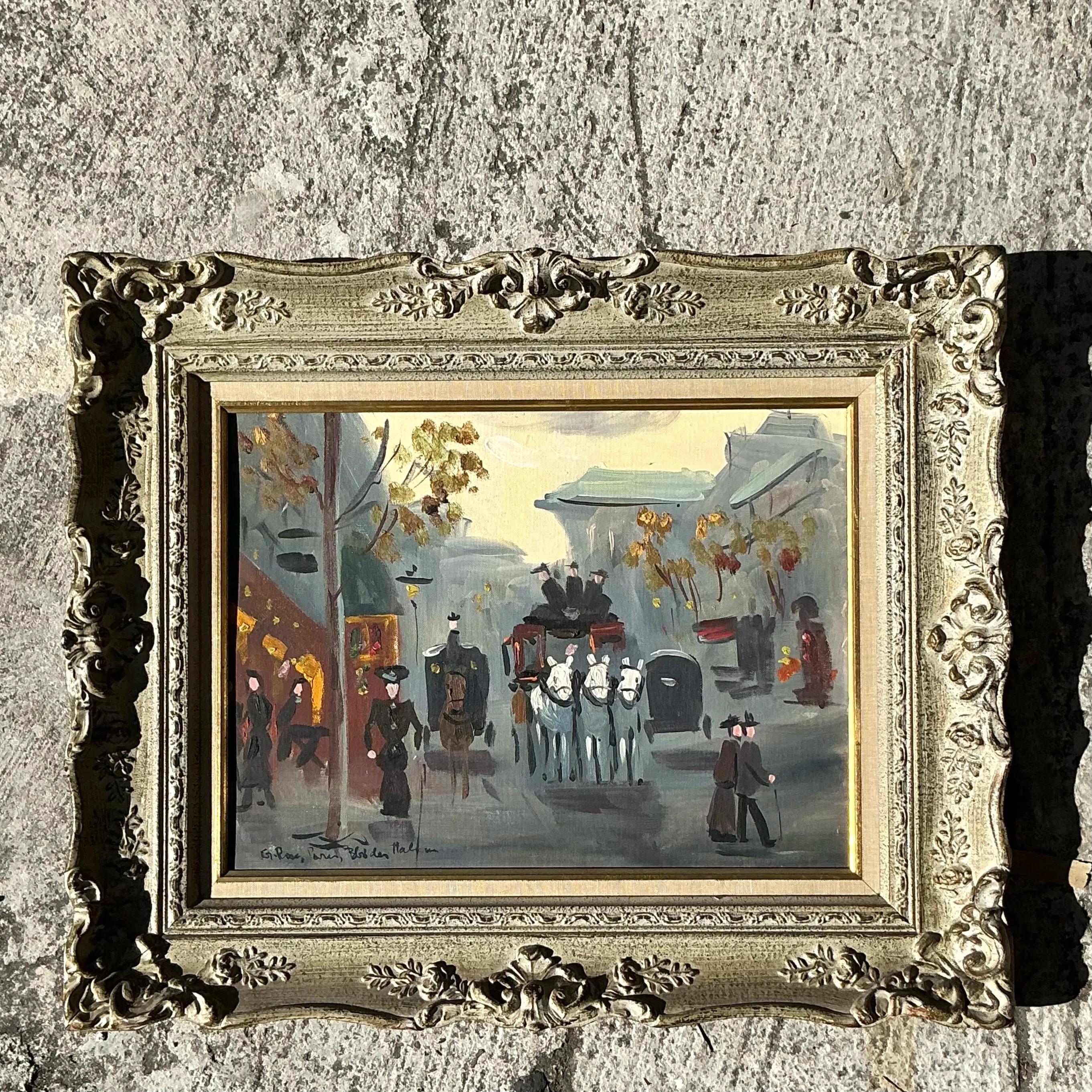 XX secolo Vintage By, paesaggio urbano francese originale olio su tavola in vendita