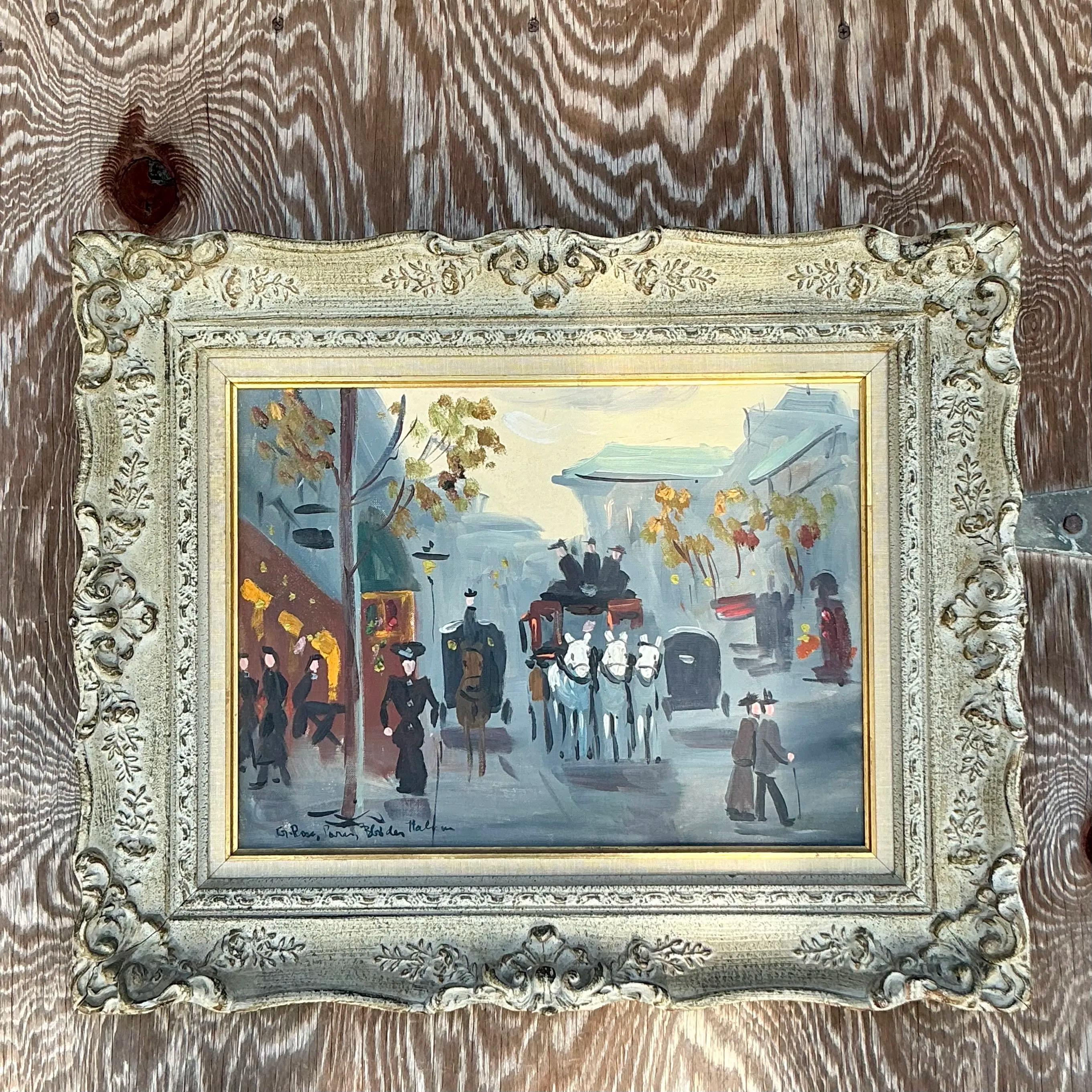 Vintage By, paesaggio urbano francese originale olio su tavola in vendita 1