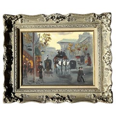 Vintage MCM Original French Cityscape Oil on Board