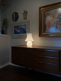 Vintage MCM Original Italy Murano White Glass Mushroom Large 14'' Table Lamp