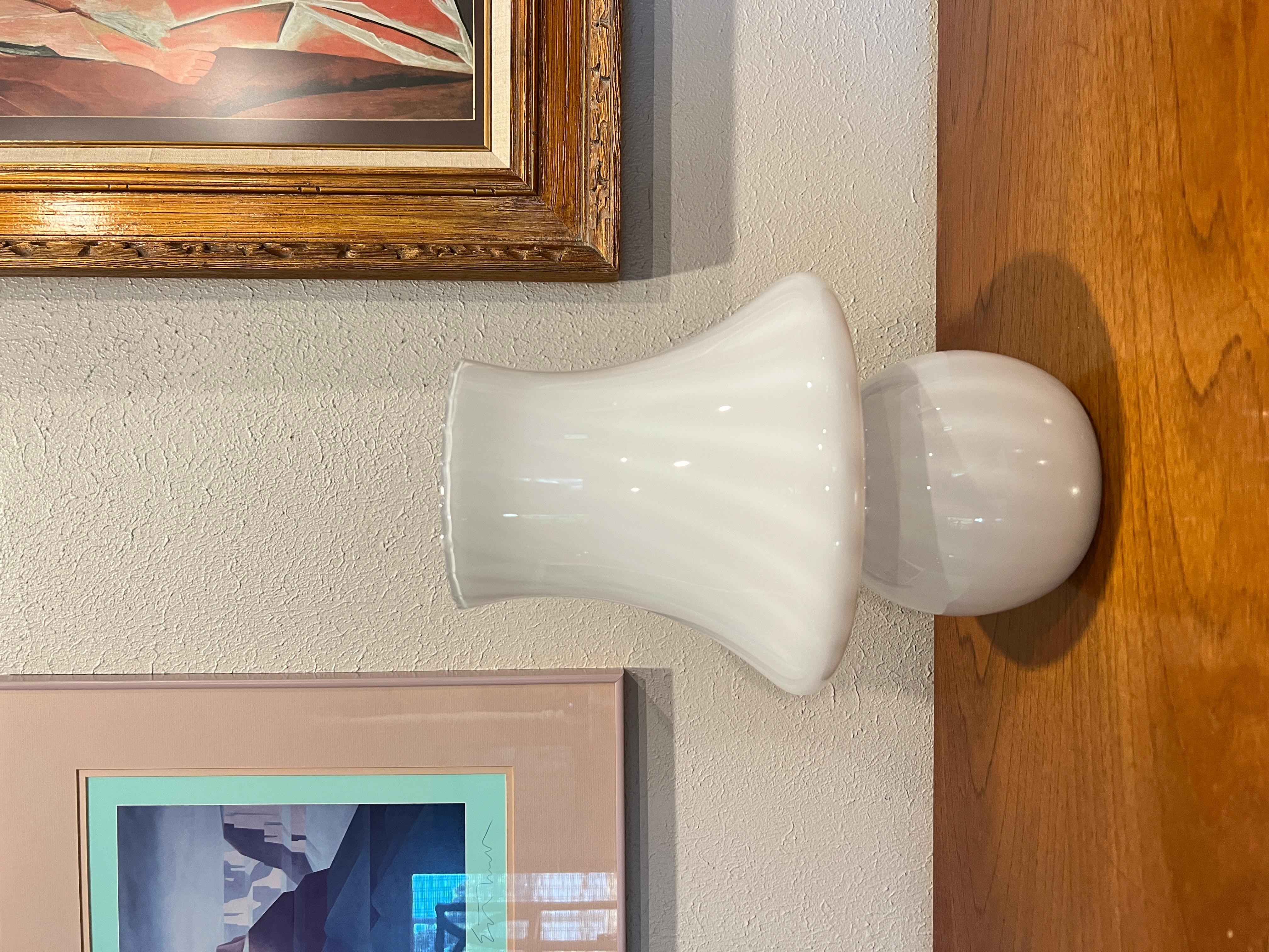European Vintage MCM Original Italy Murano White Glass Mushroom Large 14'' Table Lamp