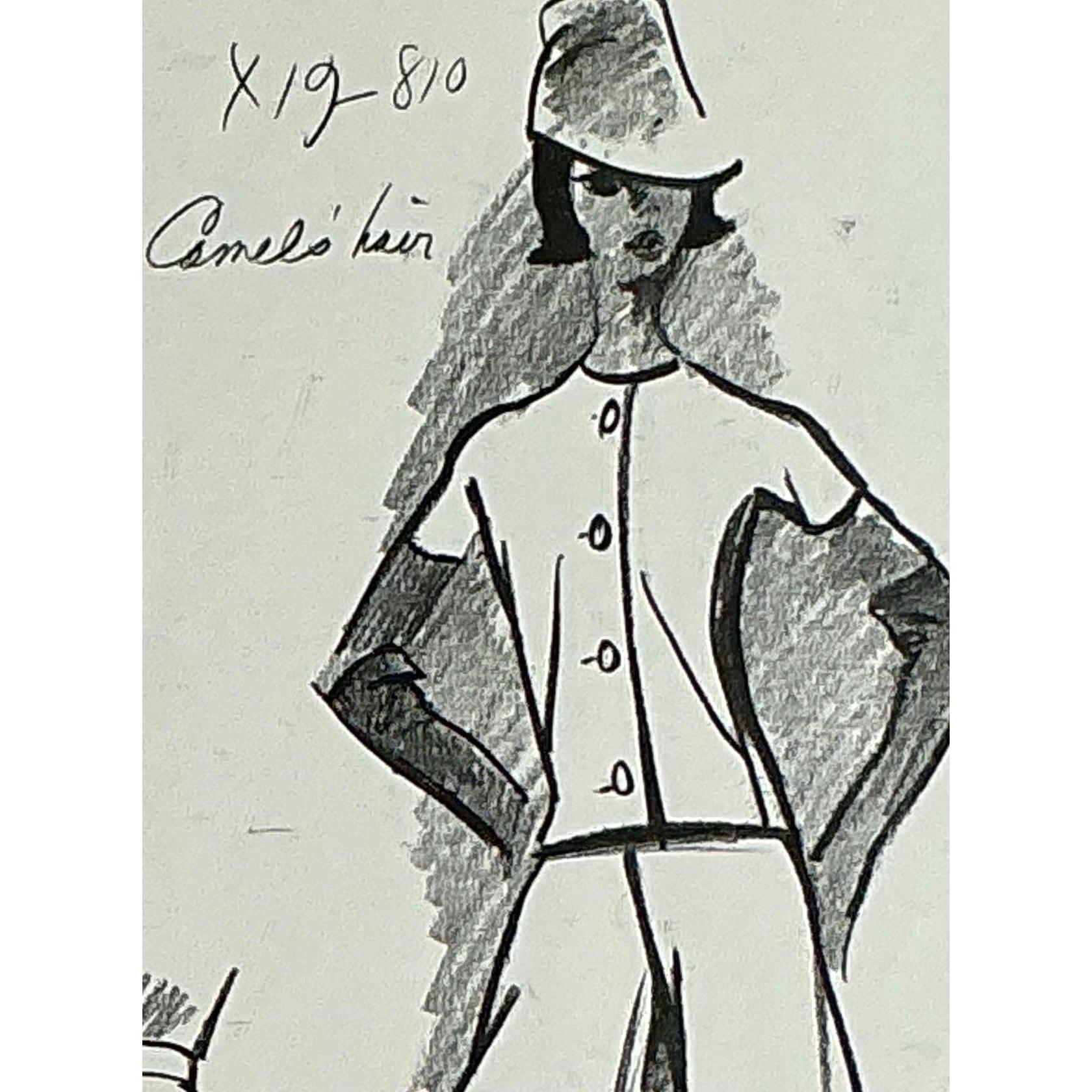 Mid-Century Modern MCM Original Madame Gres Fahion Sketch en vente